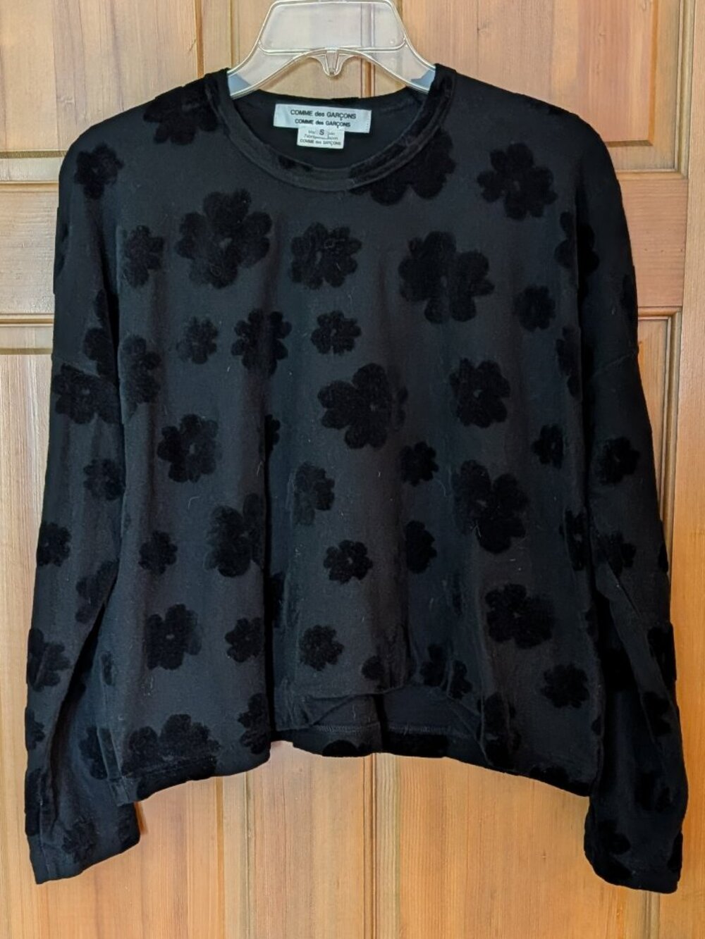 Comme des Garcons Flocked Velvet Floral Long Sleeve Top S